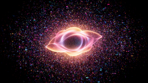 Abstract visualization of AI image generators creating noise from random pixels