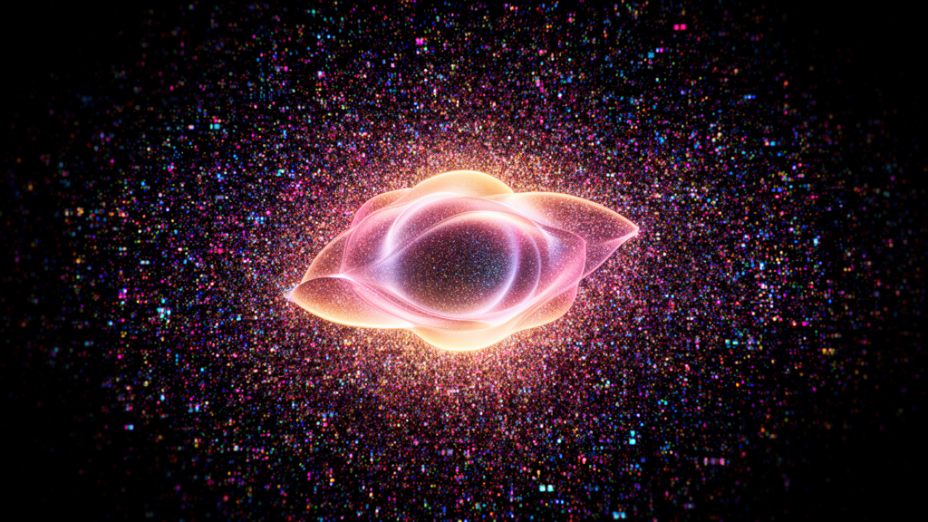 Abstract visualization of AI image generators creating noise from random pixels